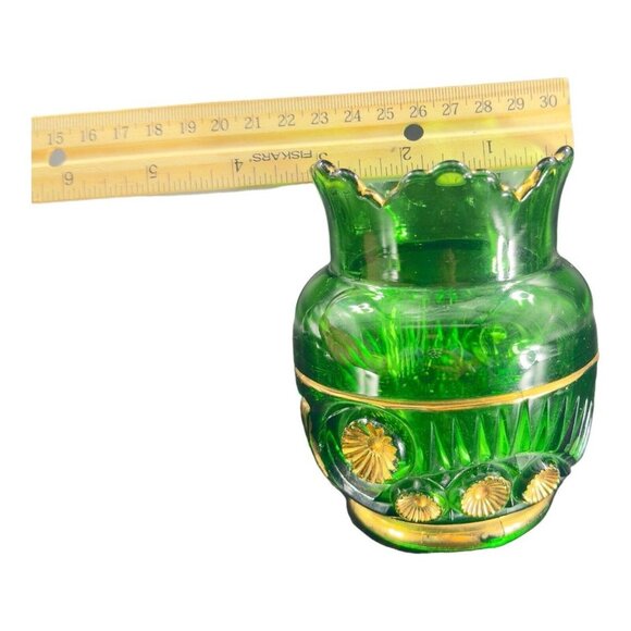 1896 EAPG Riverside Esther Emerald Glass Gold Spooner Antique Glass Vase VINTAGE - Picture 12 of 16